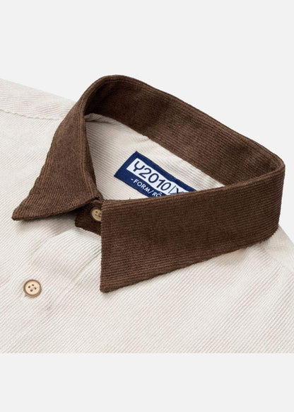 Áo Sơ Mi Tay Ngắn Vải Nhung Corduroy Retro Ít Nhăn Seventy Seven 22 Nâu Nhạt - YaMe.vn