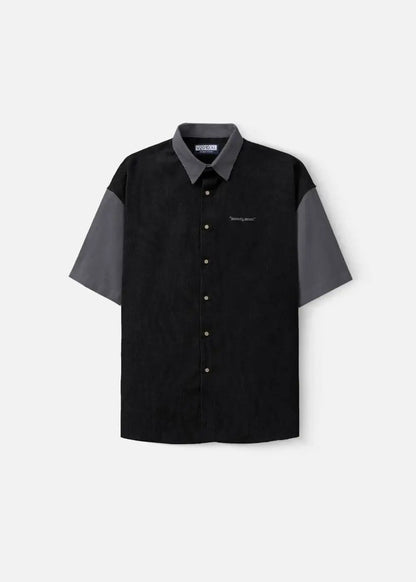 Áo Sơ Mi Tay Ngắn Vải Nhung Corduroy Retro Ít Nhăn Seventy Seven 22 Đen - YaMe.vn