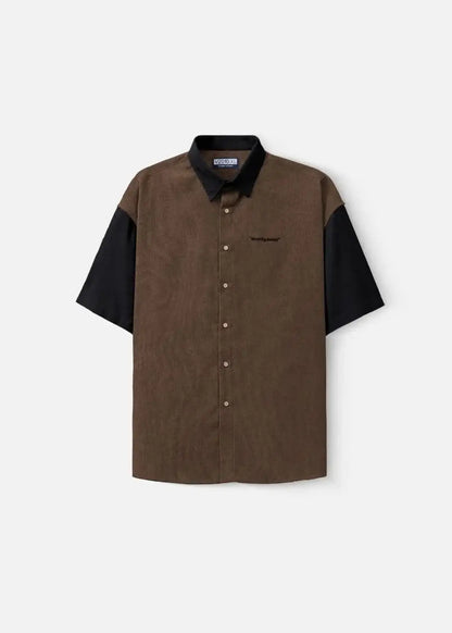 Áo Sơ Mi Tay Ngắn Vải Nhung Corduroy Retro Ít Nhăn Seventy Seven 22 Nâu Đen - YaMe.vn