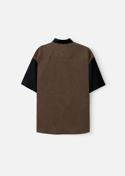 Áo Sơ Mi Tay Ngắn Vải Nhung Corduroy Retro Ít Nhăn Seventy Seven 22 Nâu Đen - YaMe.vn