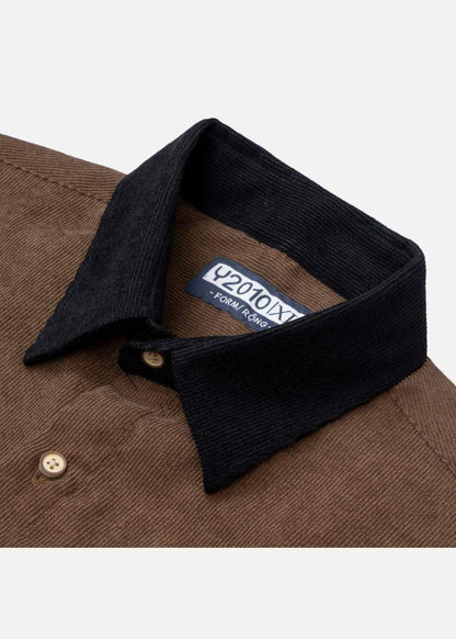 Áo Sơ Mi Tay Ngắn Vải Nhung Corduroy Retro Ít Nhăn Seventy Seven 22 Nâu Đen - YaMe.vn