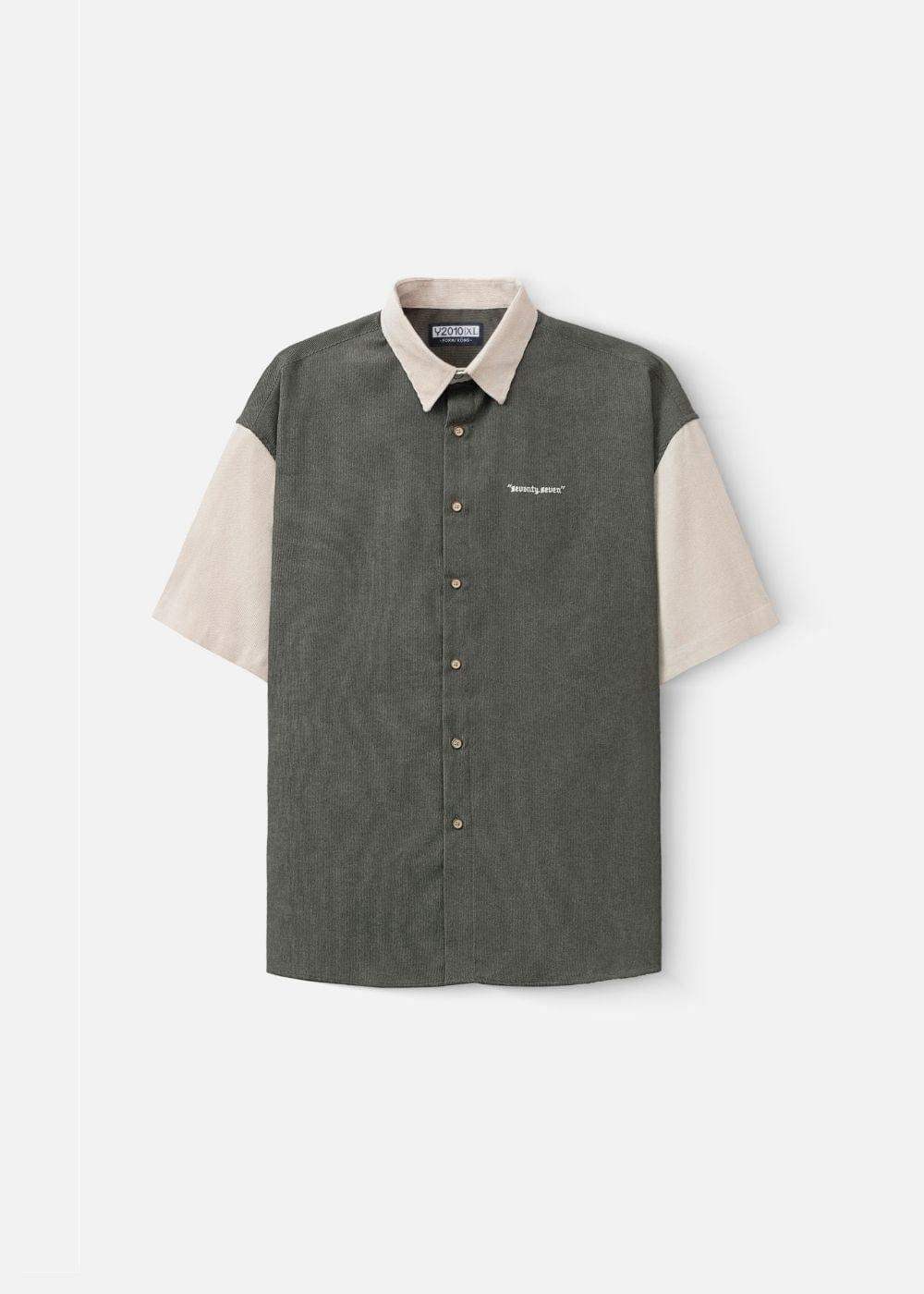 Áo Sơ Mi Tay Ngắn Vải Nhung Corduroy Retro Ít Nhăn Seventy Seven 22 Xanh Lá Đậm - YaMe.vn