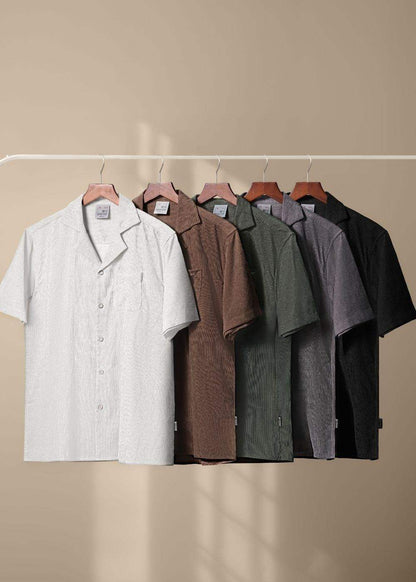 Áo Sơ Mi Cuban Corduroy Ít Nhăn Seventy Seven 23 Xám Đậm - YaMe.vn