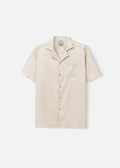 Áo Sơ Mi Cuban Corduroy Ít Nhăn Seventy Seven 23 Nâu Nhạt - YaMe.vn