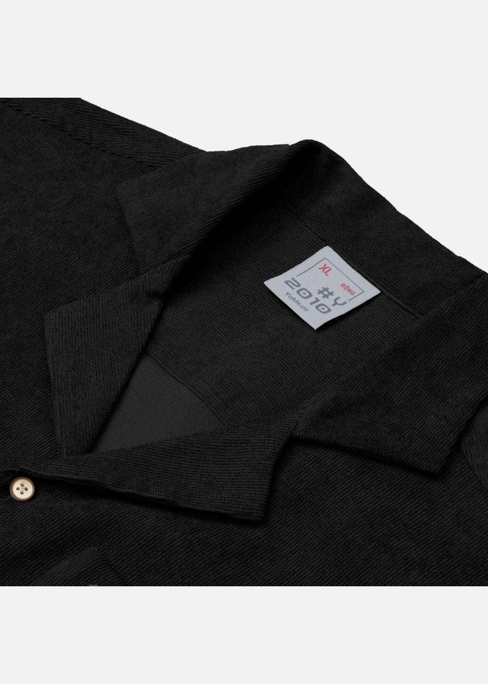 Áo Sơ Mi Cuban Corduroy Ít Nhăn Seventy Seven 23 Đen - YaMe.vn