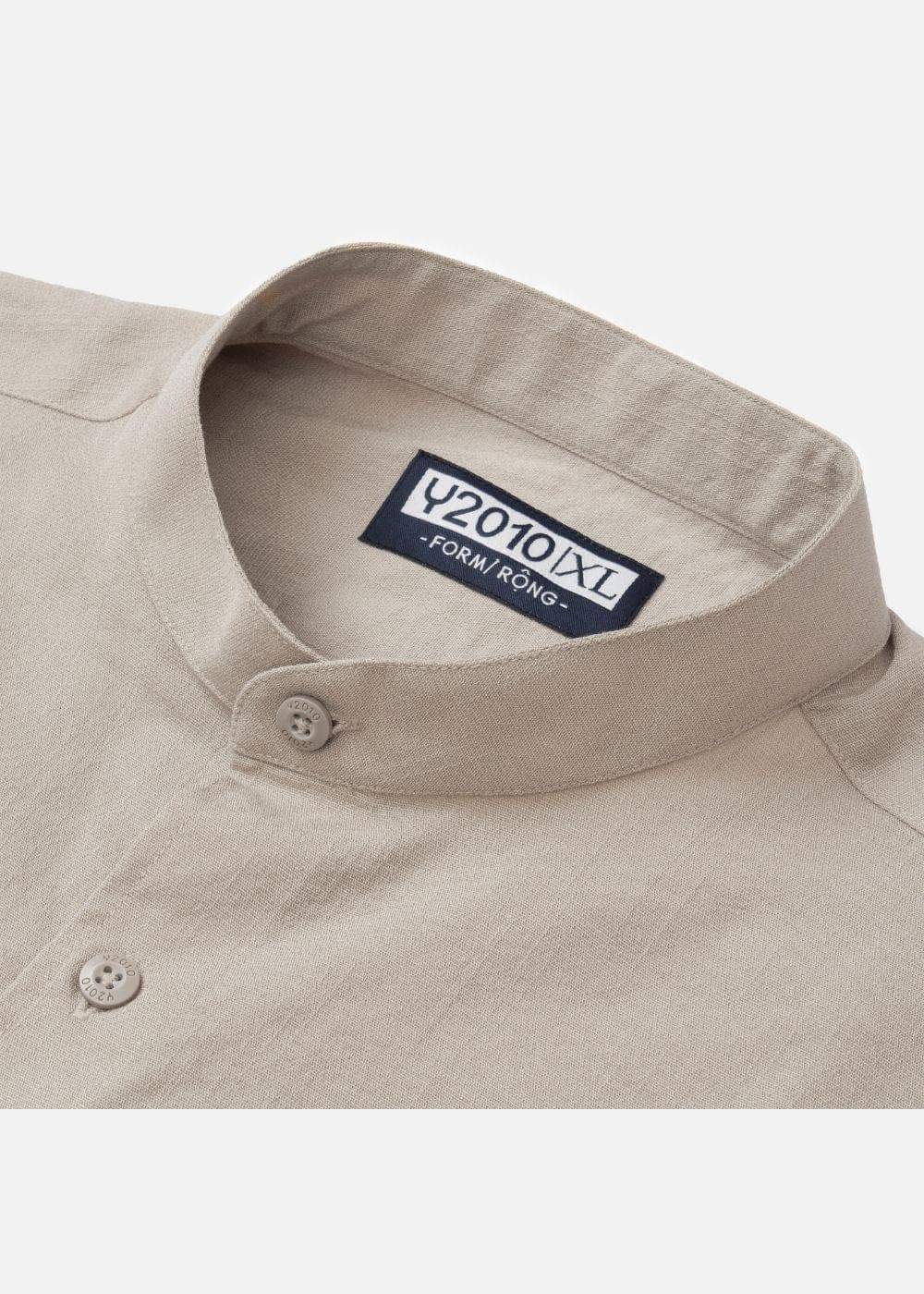 Áo Sơ Mi Cổ Trụ Linen Thoáng mát Seventy Seven 24 Nâu Nhạt - YaMe.vn