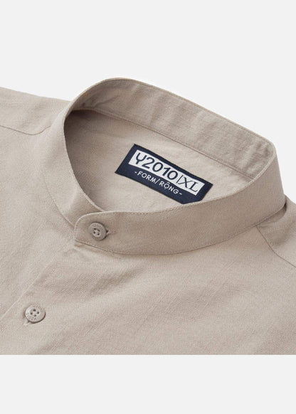 Áo Sơ Mi Cổ Trụ Linen Thoáng mát Seventy Seven 24 Nâu Nhạt - YaMe.vn