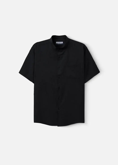 Áo Sơ Mi Cổ Trụ Linen Thoáng mát Seventy Seven 24 Đen - YaMe.vn
