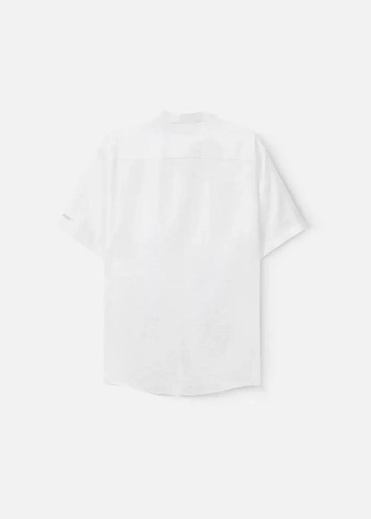 Áo Sơ Mi Cổ Trụ Linen Thoáng mát Seventy Seven 24 Trắng - YaMe.vn