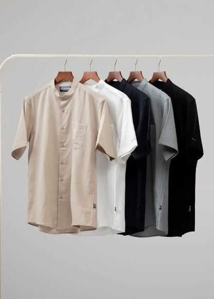 Áo Sơ Mi Cổ Trụ Linen Thoáng mát Seventy Seven 24 Xám - YaMe.vn