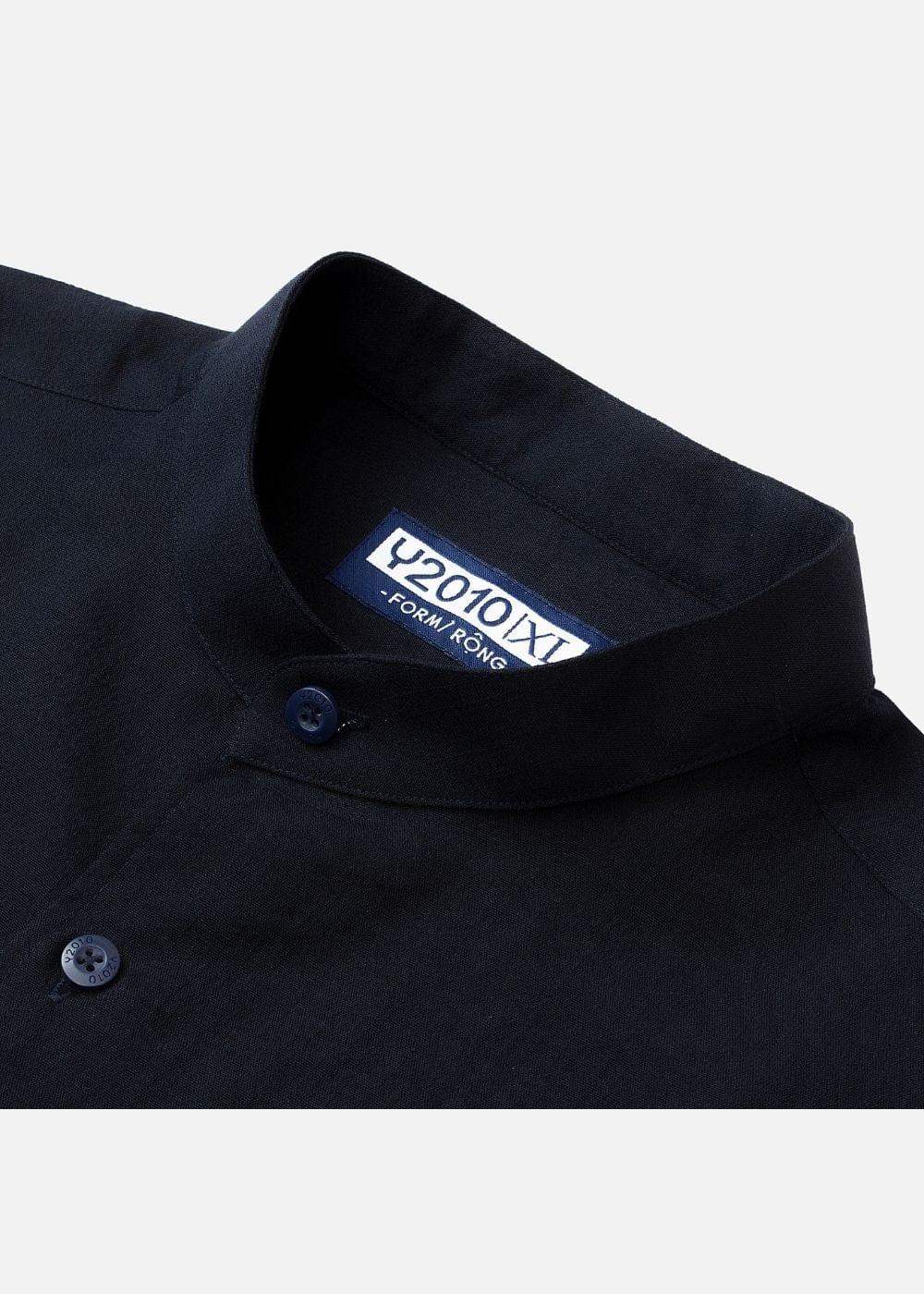 Áo Sơ Mi Cổ Trụ Linen Thoáng mát Seventy Seven 24 Xanh Dương Đậm - YaMe.vn