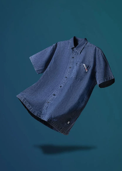 Áo Sơ Mi Jean Tay Ngắn Mềm Oversized The Original 002 Xanh Dương - YaMe.vn