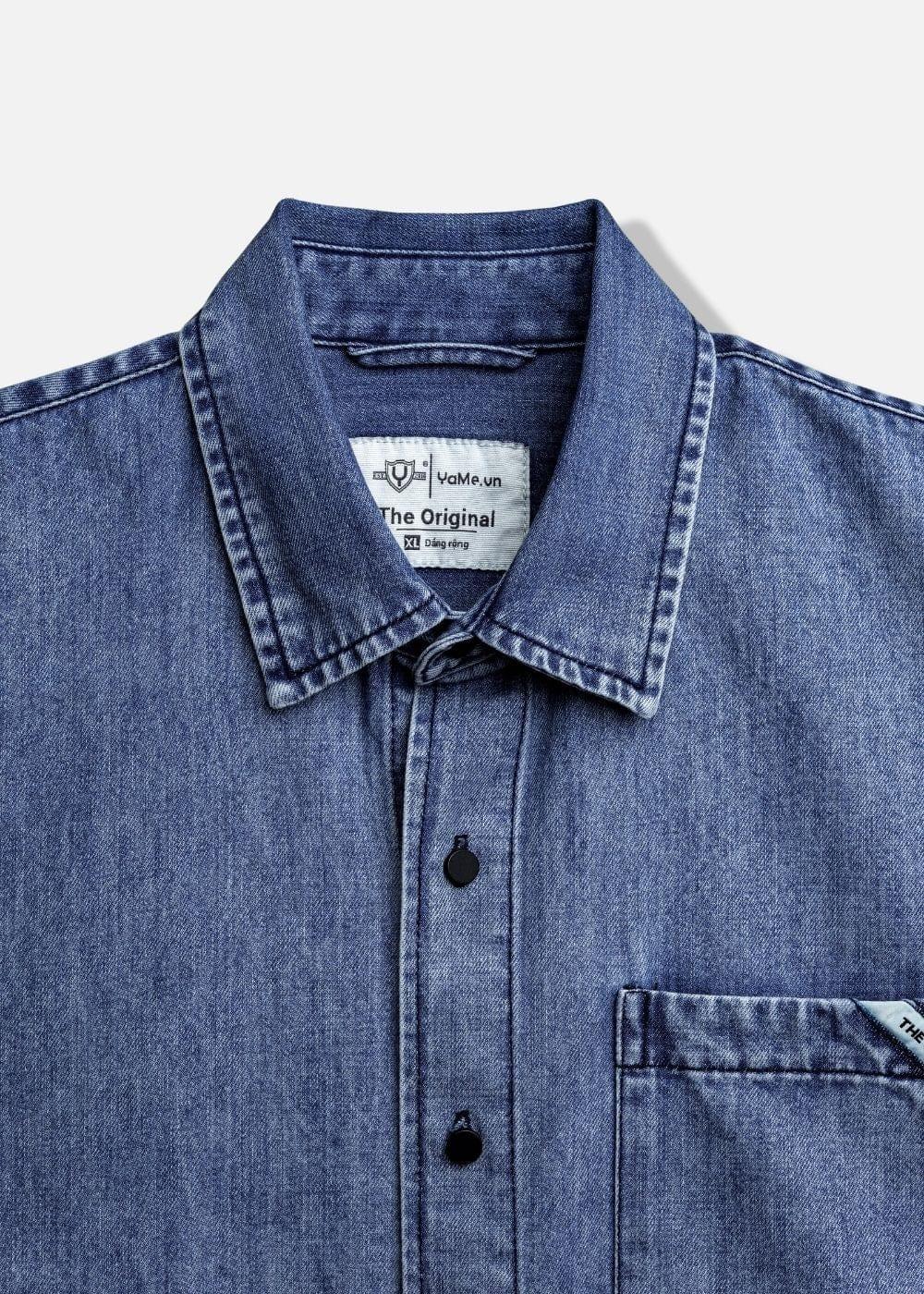 Áo Sơ Mi Jean Tay Ngắn Mềm Oversized The Original 002 Xanh Dương - YaMe.vn