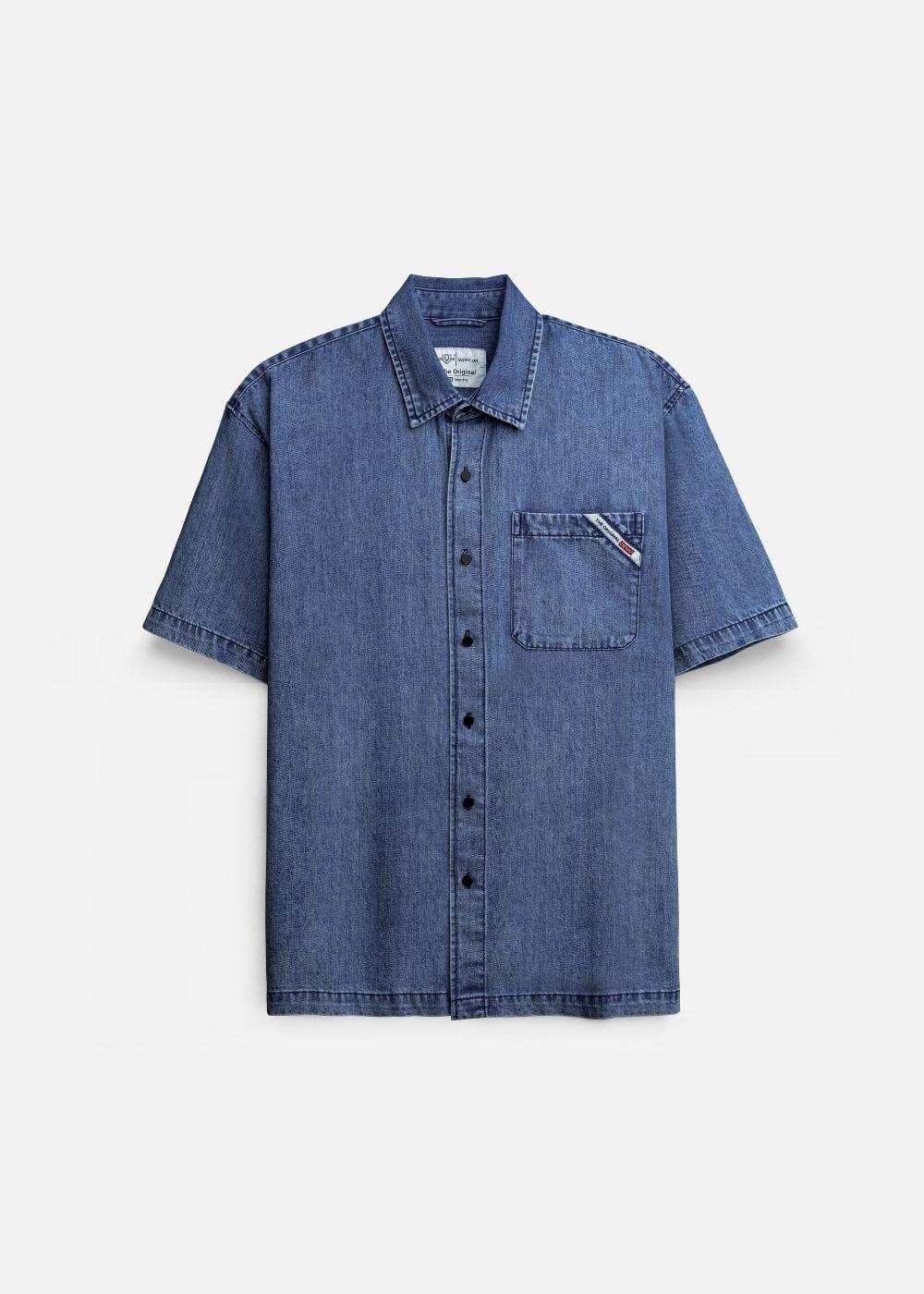 Áo Sơ Mi Jean Tay Ngắn Mềm Oversized The Original 002 Xanh Dương - YaMe.vn