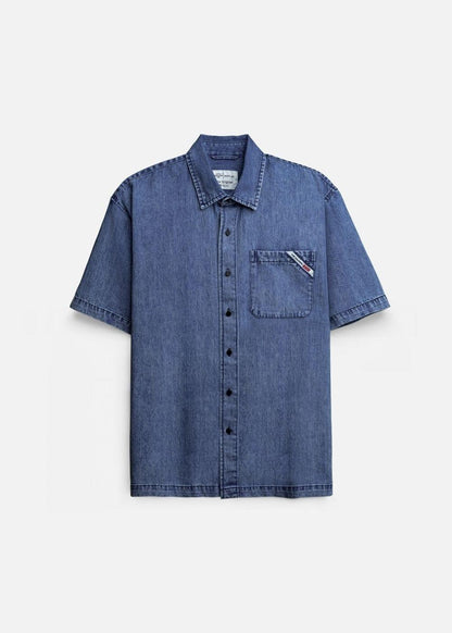 Áo Sơ Mi Jean Tay Ngắn Mềm Oversized The Original 002 Xanh Dương - YaMe.vn