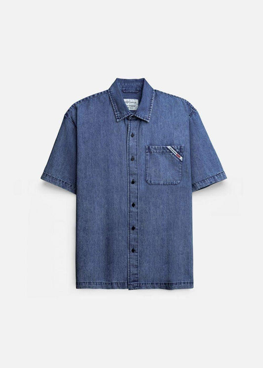 Áo Sơ Mi Jean Tay Ngắn Mềm Oversized The Original 002 Xanh Dương - YaMe.vn