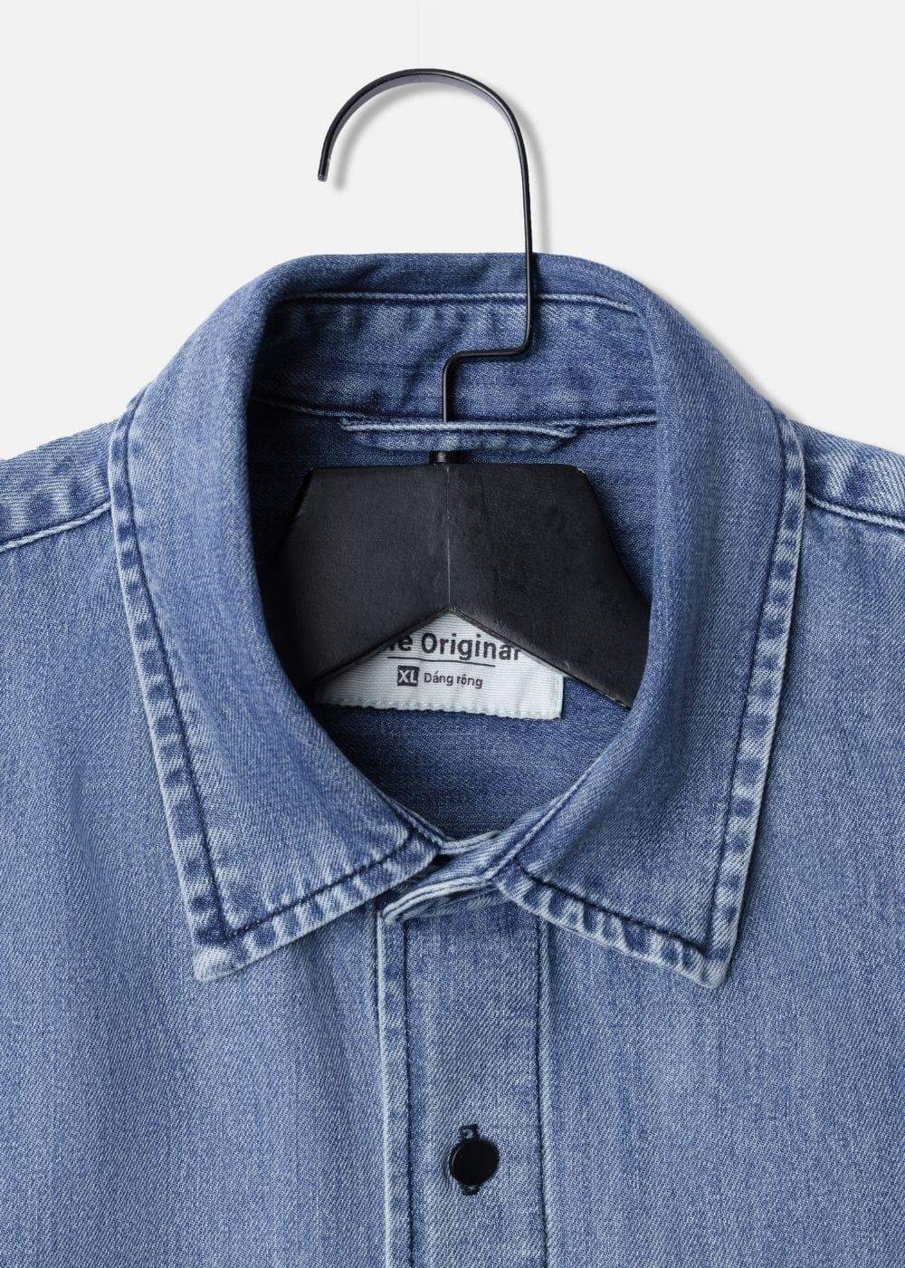 Áo Sơ Mi Jean Tay Ngắn Mềm Oversized The Original 002 Xanh Dương Nhạt - YaMe.vn