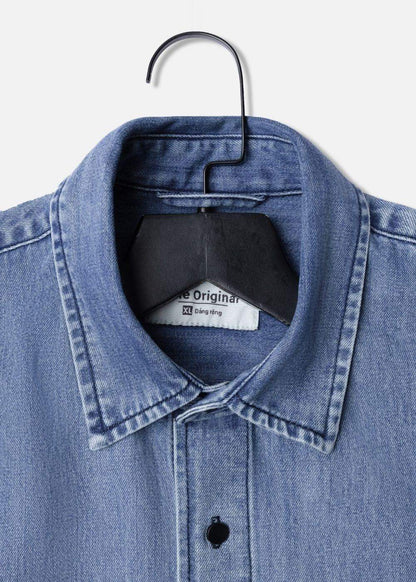 Áo Sơ Mi Jean Tay Ngắn Mềm Oversized The Original 002 Xanh Dương Nhạt - YaMe.vn