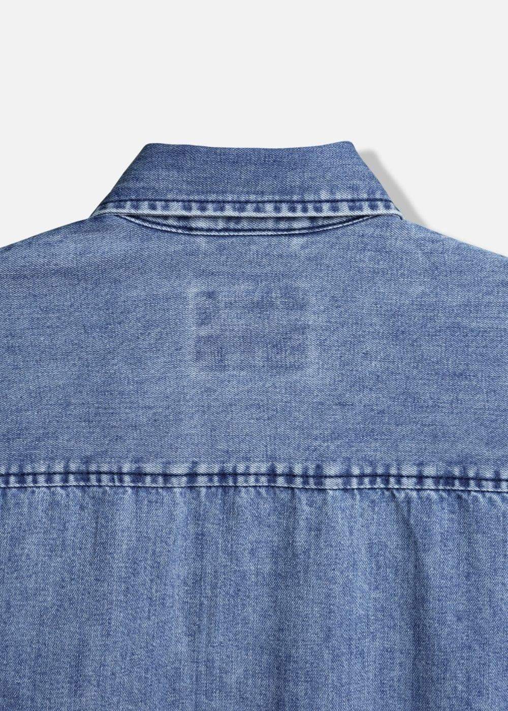 Áo Sơ Mi Jean Tay Ngắn Mềm Oversized The Original 002 Xanh Dương Nhạt - YaMe.vn