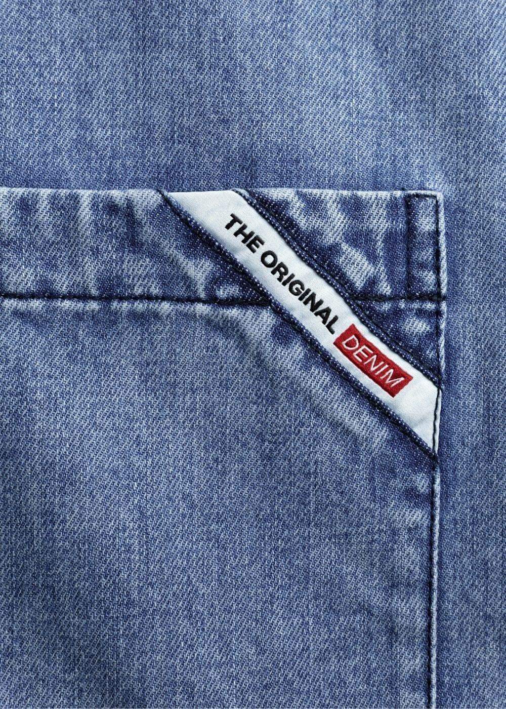 Áo Sơ Mi Jean Tay Ngắn Mềm Oversized The Original 002 Xanh Dương Nhạt - YaMe.vn