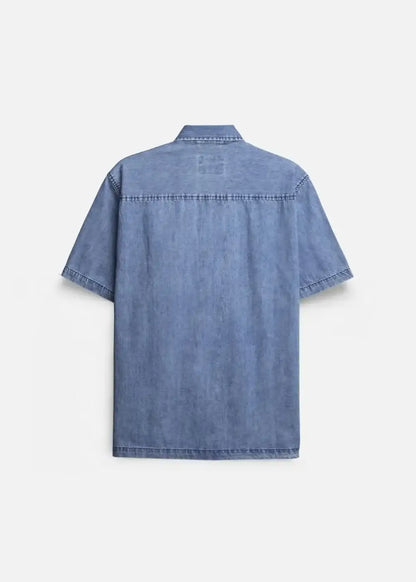 Áo Sơ Mi Jean Tay Ngắn Mềm Oversized The Original 002 Xanh Dương Nhạt - YaMe.vn