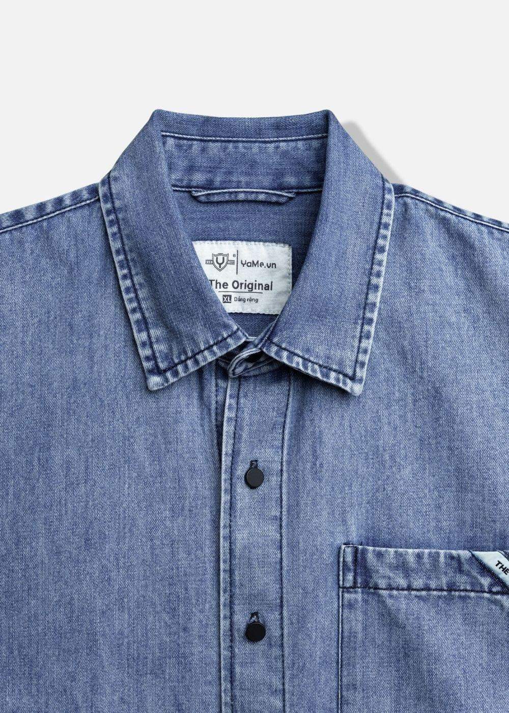 Áo Sơ Mi Jean Tay Ngắn Mềm Oversized The Original 002 Xanh Dương Nhạt - YaMe.vn