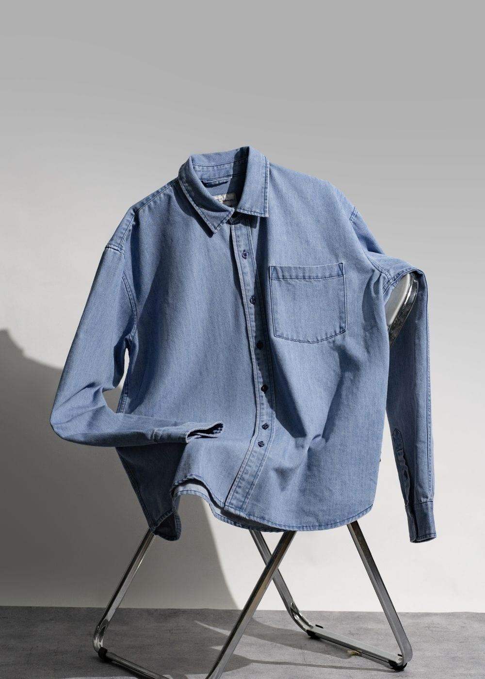 Áo Sơ Mi Jean Tay Dài Oversized The Original M051 Xanh Dương Nhạt - YaMe.vn