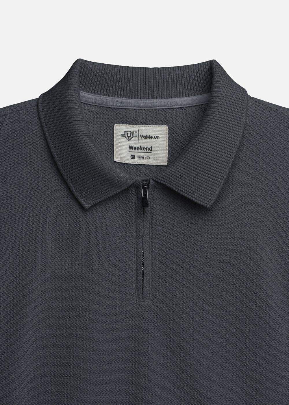 Áo Thun Polo Mesh Jacquard Thoáng Khí The Weekend 032 Xám Đậm - YaMe.vn