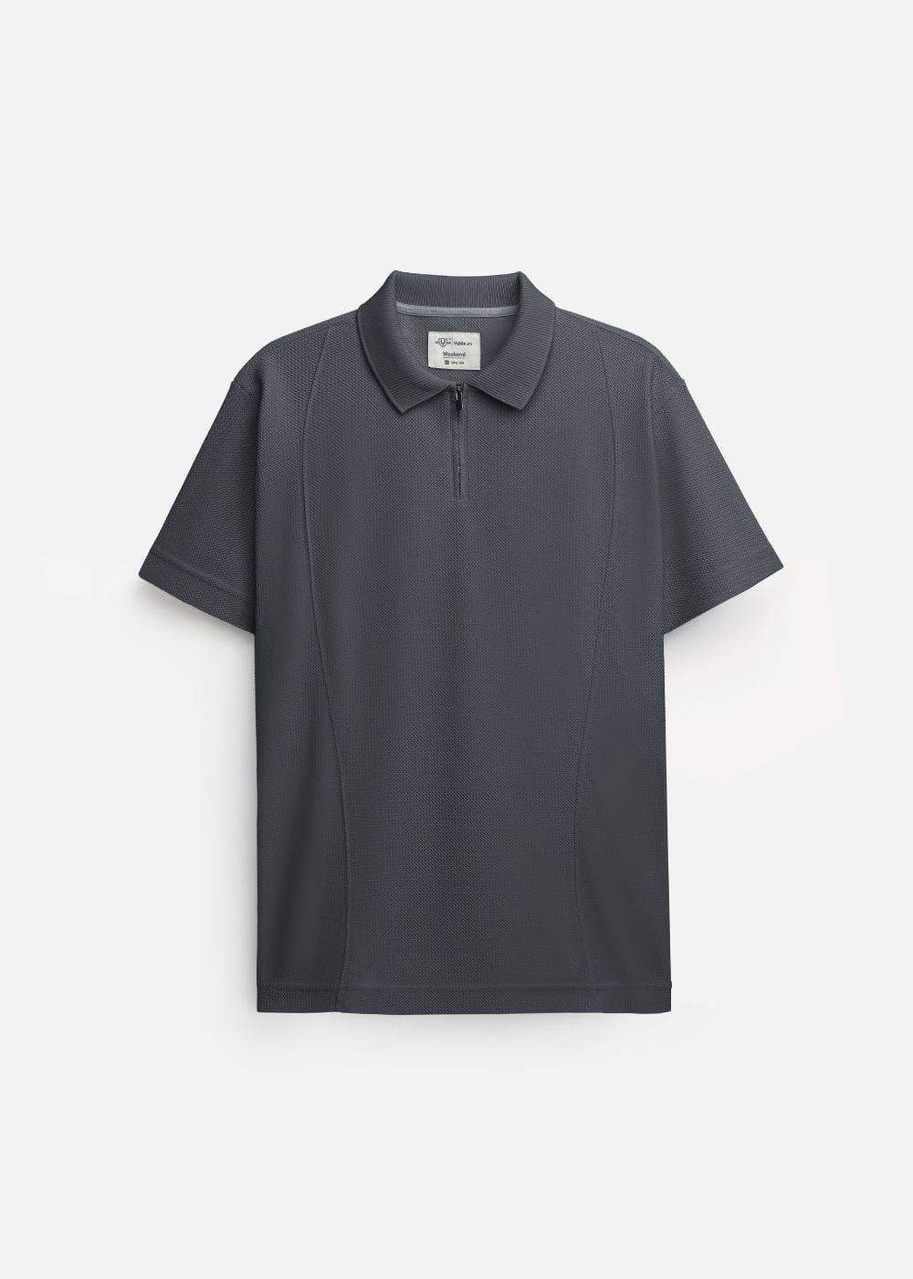 Áo Thun Polo Mesh Jacquard Thoáng Khí The Weekend 032 Xám Đậm - YaMe.vn