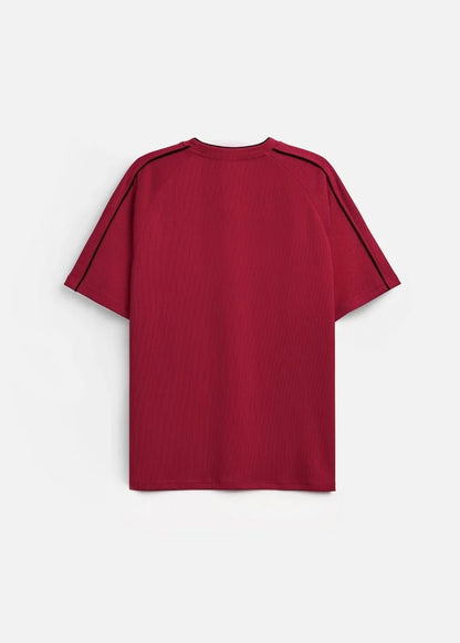 Áo Thun Tay Ngắn Vải Ribbing Co Giãn Seventy Seven 45 Đỏ Đậm - YaMe.vn