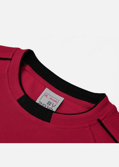 Áo Thun Tay Ngắn Vải Ribbing Co Giãn Seventy Seven 45 Đỏ Đậm - YaMe.vn