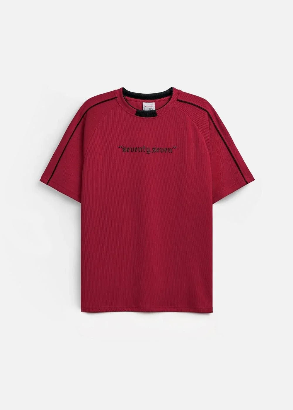 Áo Thun Tay Ngắn Vải Ribbing Co Giãn Seventy Seven 45 Đỏ Đậm - YaMe.vn