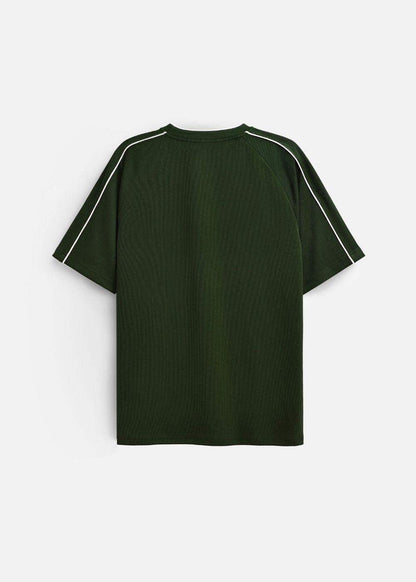 Áo Thun Tay Ngắn Vải Ribbing Co Giãn Seventy Seven 45 Xanh Lá Đậm - YaMe.vn