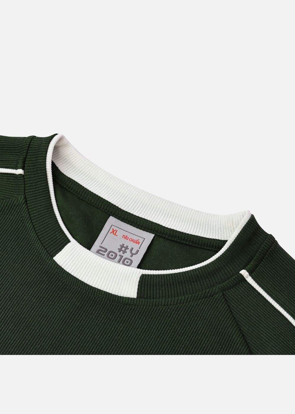 Áo Thun Tay Ngắn Vải Ribbing Co Giãn Seventy Seven 45 Xanh Lá Đậm - YaMe.vn