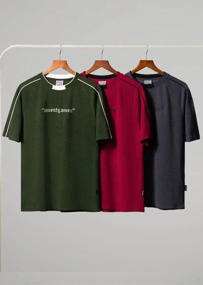 Áo Thun Tay Ngắn Vải Ribbing Co Giãn Seventy Seven 45 Xanh Lá Đậm - YaMe.vn
