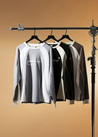 Áo Thun Tay Dài Phối Màu No Style M17 Xám Trắng - YaMe.vn