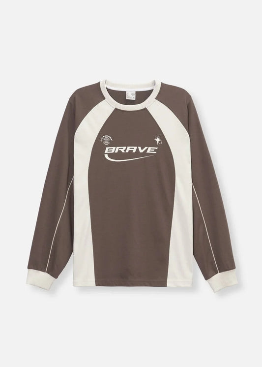 Áo Thun Tay Dài Phối Màu No Style M17 Nâu Be - YaMe.vn