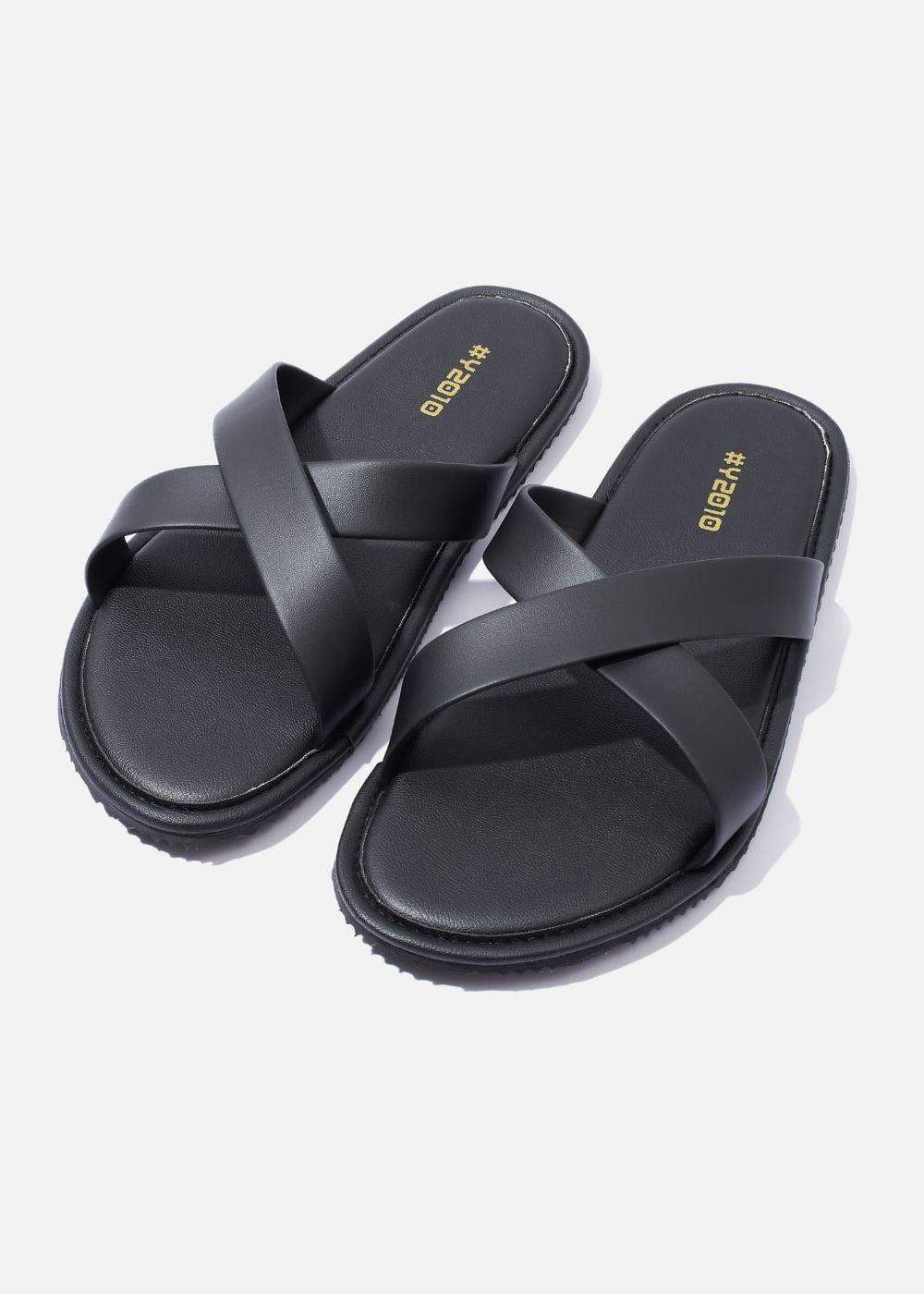 Dép Đế Thấp Two-strap Slides #Y2010 10 Đen - YaMe.vn