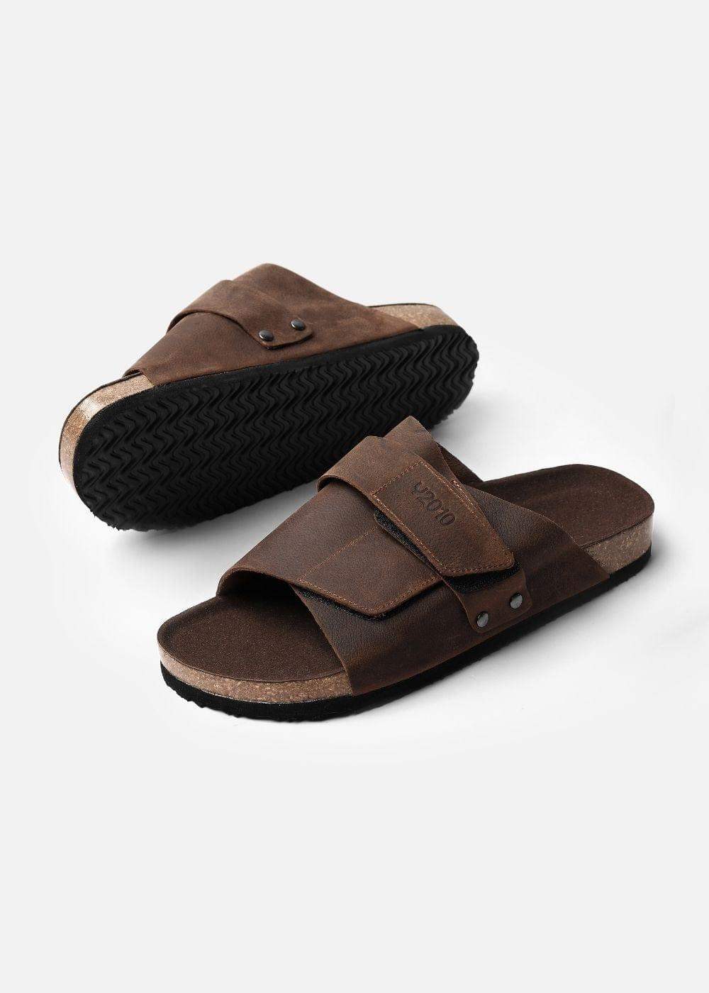 Dép Đế Trấu Slide Slipper Da Suede Mềm #Y2010 A002 Nâu Đậm - YaMe.vn