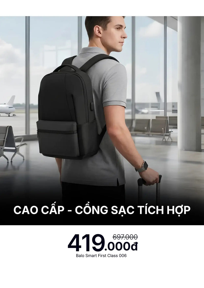 Balo Smart Cao Cấp Cổng Sạc Tích Hợp First Class 006 Đen