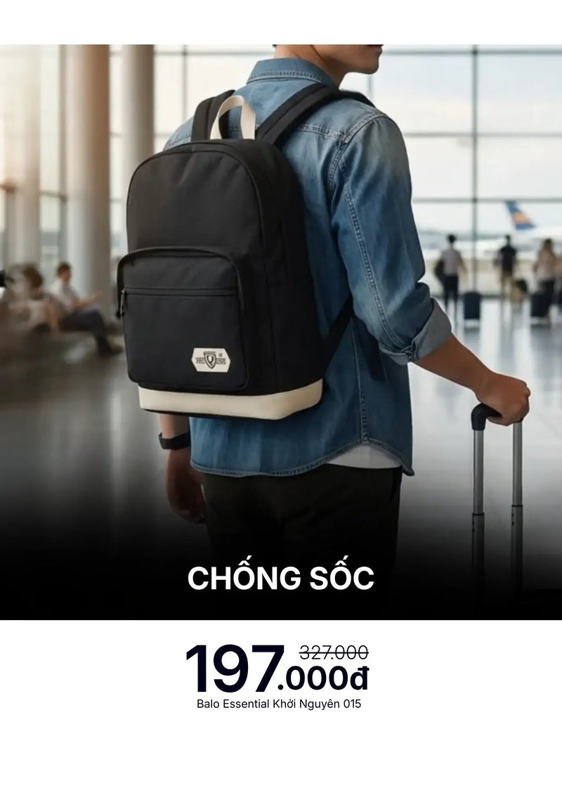 Balo Essential Chống Sốc Khởi Nguyên 015 Đen