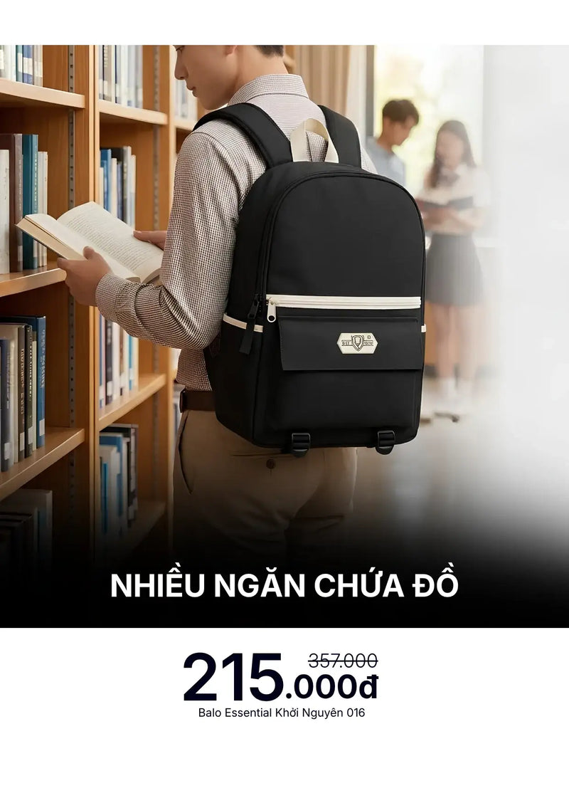 Balo Essential Nhiều Ngăn Khởi Nguyên 016 Đen