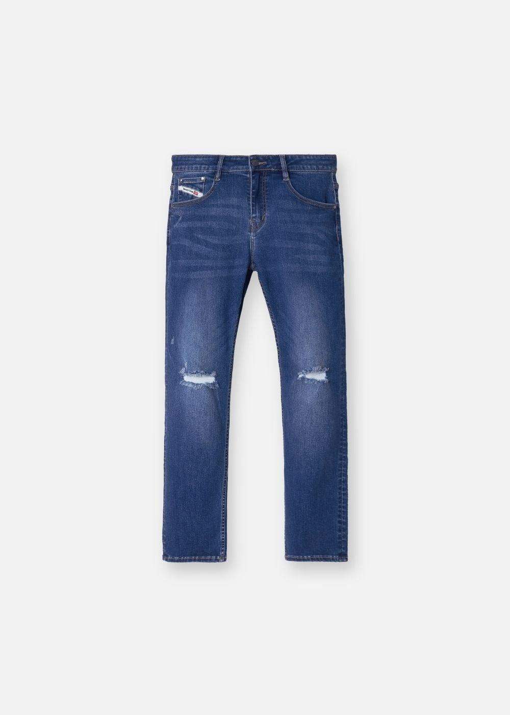 Quần Jeans Slimfit Rách Gối Co Giãn The Original M052 Xanh Dương - YaMe.vn