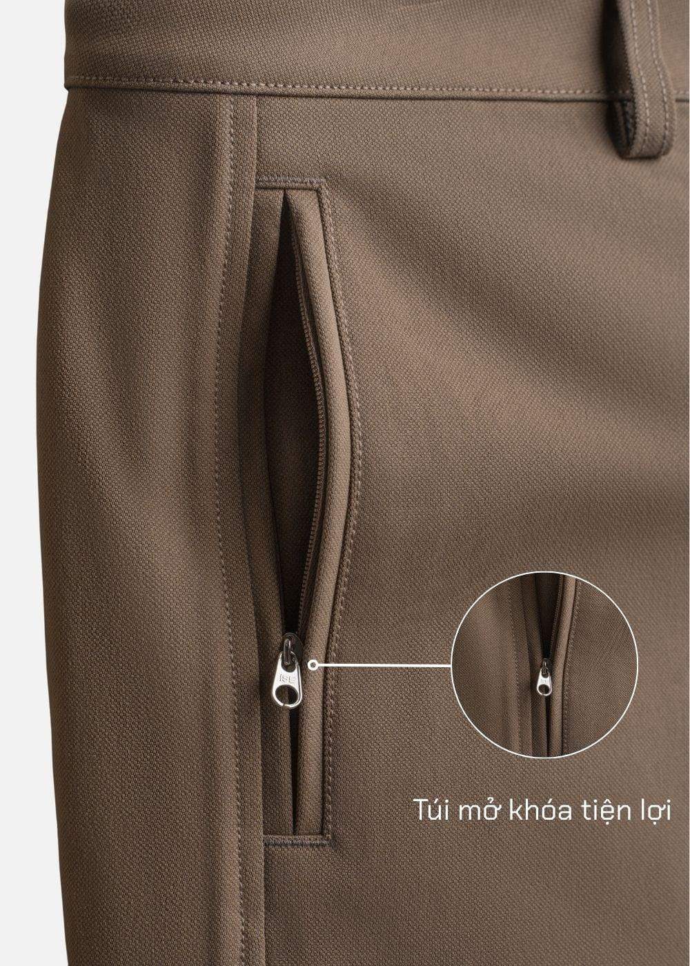 Quần short Kaki Túi Khóa Kéo The Weekend 22 Nâu - YaMe.vn