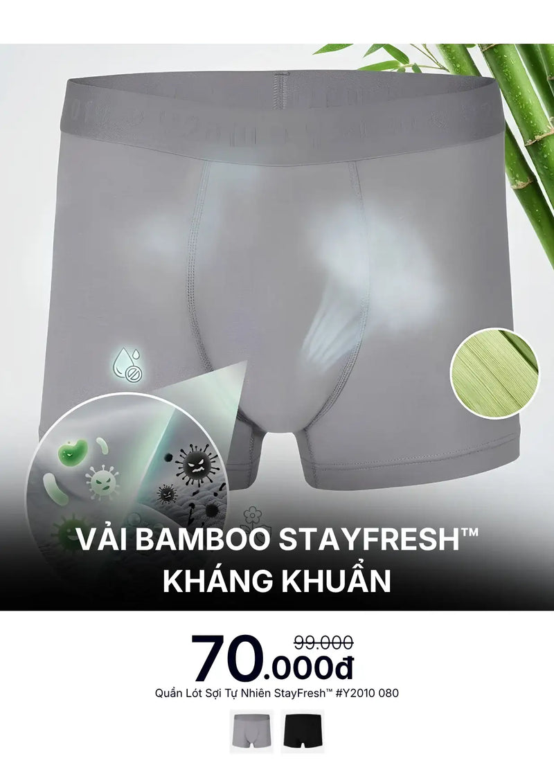 Quần Lót Boxer Ngắn Bamboo StayFresh™ Kháng Khuẩn #Y2010 080 Màu Xám Đậm