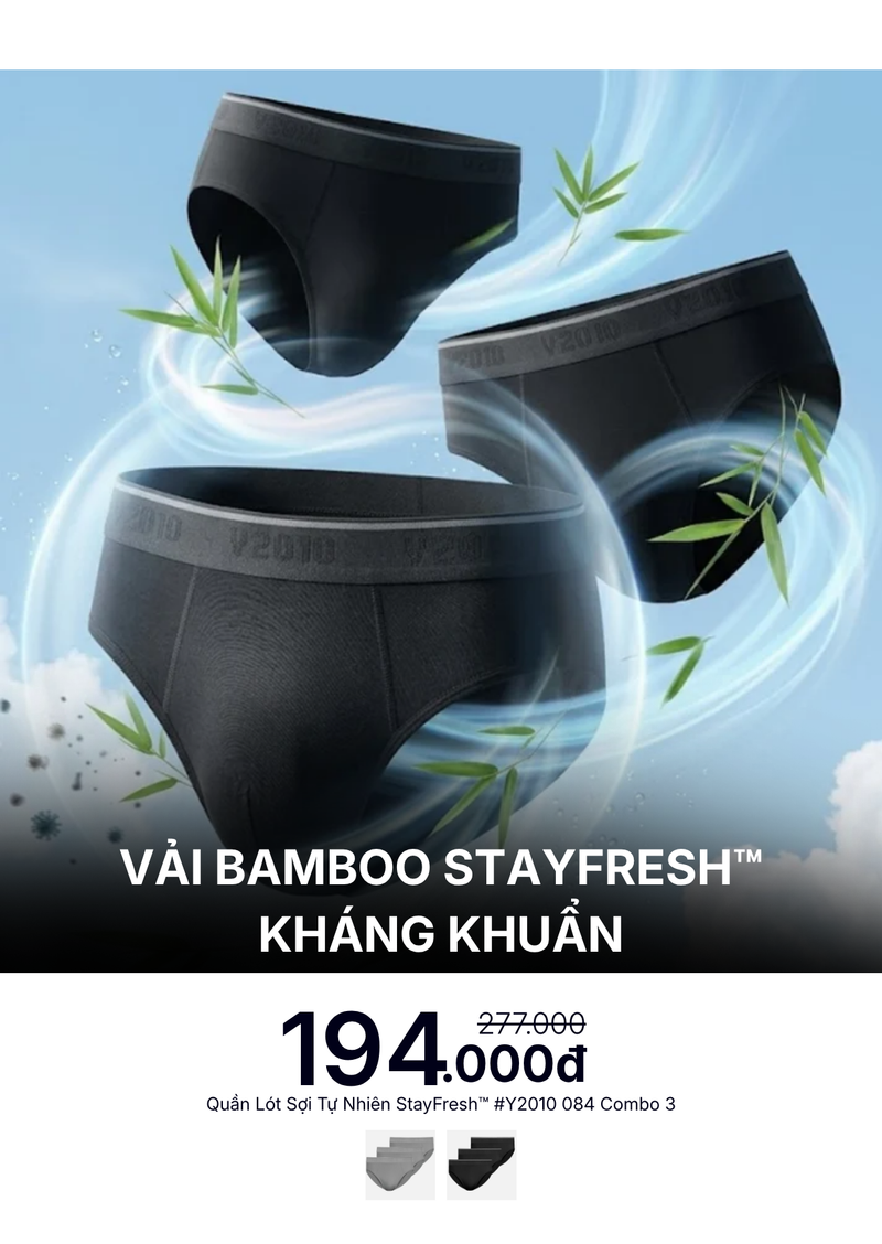 Combo 3 Quần Lót Tam Giác Bamboo StayFresh™ Kháng Khuẩn #Y2010 084 Màu Đen